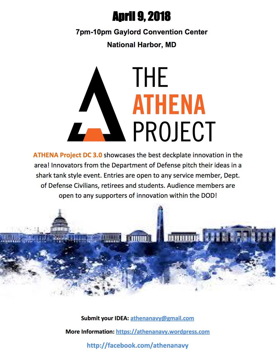 Going to be in the #DEFWashingtonDC area early next month? #ATHENAProject is a great way to both connect with ideas and innovators — share your concept and show your #DEFCommunity support! 9 April at 7 PM in National Harbor, MD.