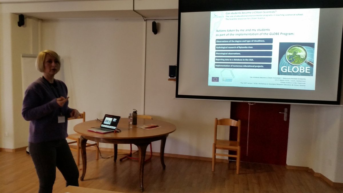 KGrabarska's tweet image. &quot;Can students become Citizen Scientists?&quot;
#GLOBEProgram in teaching Science in ZSO nr 5 w Zabrzu.
Presentation during the &quot;Workshop on Synergies Between Education &amp;amp; Citizen Science&quot; w Leysin American School in Switzerland.
#COSTAction #ECSA #CitSci #CitizenScience