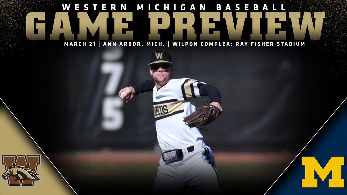 WMUBaseball's tweet photo. B1G midweek match-up for the Broncos on Wednesday at Michigan  #WeWillReign #Team108

PREVIEW | 
📰 >> https://t.co/Xj2rUgRsXX https://t.co/BGylgUvge0