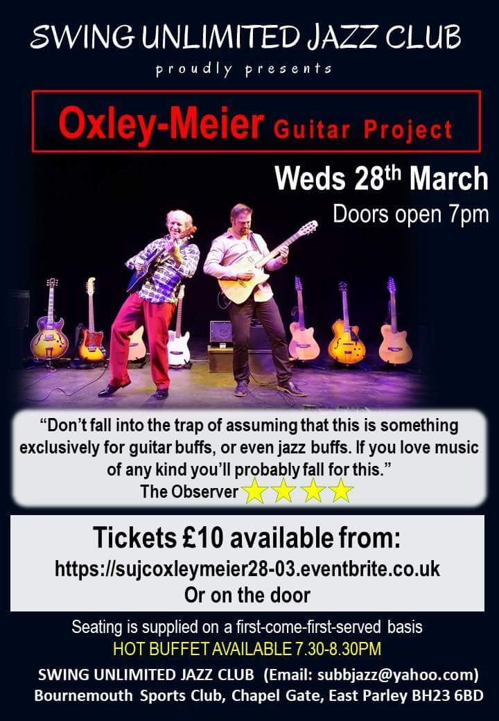 SUJCDorset's tweet image. 28/03 7pm #Jazz #guitarvirtuoso #guitarmaestro #OxleyMeirGuitarProject  #latinamerica #guitarworld  @SUJCDorset @patpeiro @sndcellarpoole @ChapelGateBSC @swanagejazzfest @jazzsharing @RQTrio @sotonjazzclub @SupportJazz @SOBN262