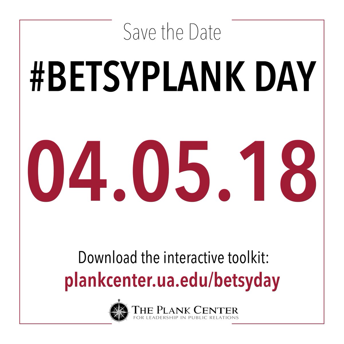 #BetsyPlank Day is April 5! Don't miss out on the opportunity for your #PRSSA Chapter to be involved. Download the interactive toolkit: plankcenter.ua.edu/betsyday/