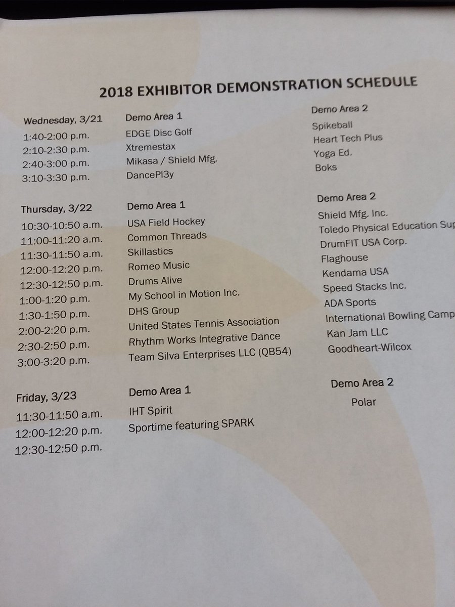Here's the schedule for great demonstrations @ #SHAPENashville Wish this info was on the app.
