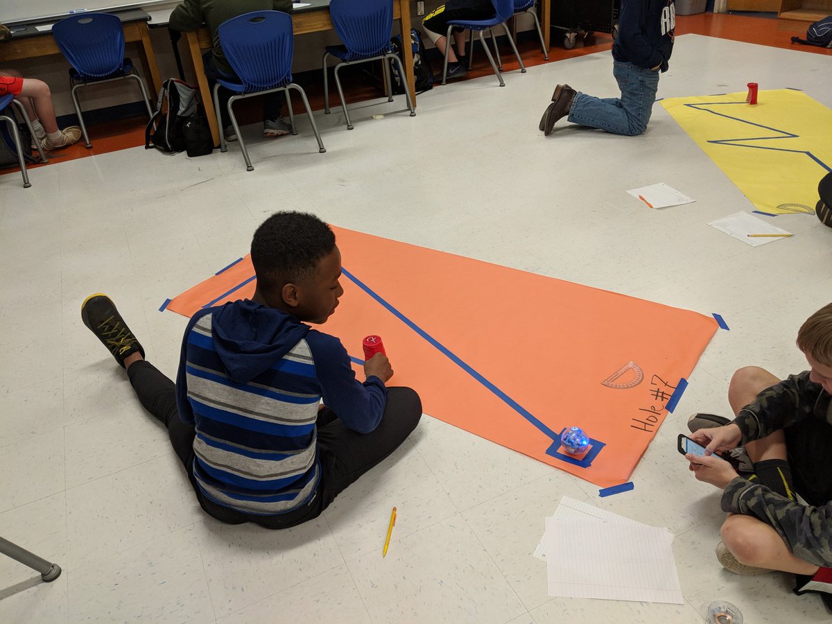 DrToddMartin's tweet photo. Students in Ms. Brown's class at SMS incorporate all elements of STEM into their learning. I enjoyed my visit to her class today as students used angles, velocity and measurement to guide their Sphero robots. https://t.co/O3tZSvvb1t