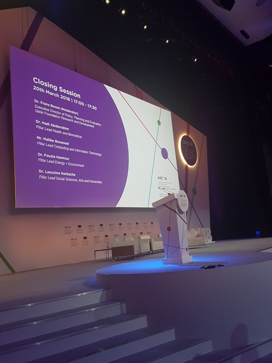تنطلق بعد قليل الجلسة الختامية لمؤتمر مؤسسة قطر السنوي للبحوث #QFARC2018 والتي ستتضمن ملخصاً لجلسات مراجعة استراتيجية قطر الوطنية للبحوث، انضموا إلينا في مسرح مركز قطر الدولي للمؤتمرات!