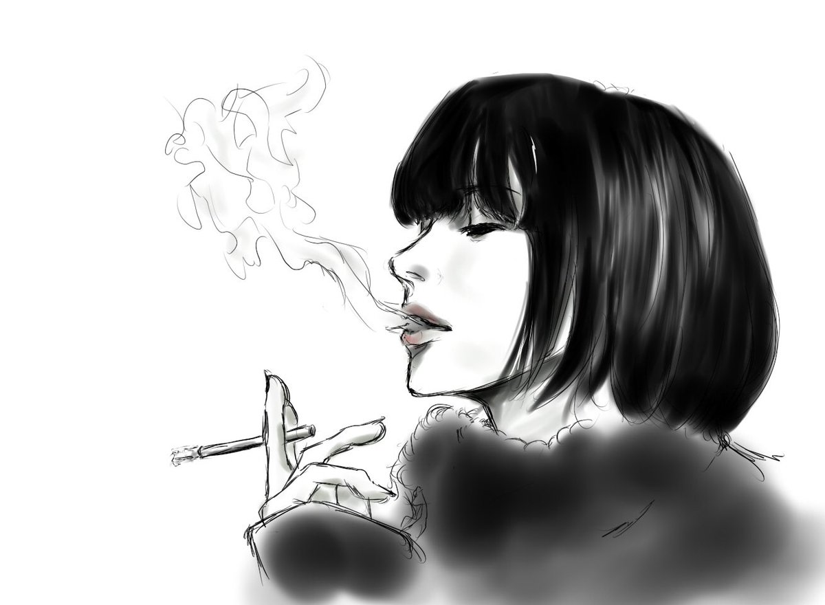 Yumi Saitoseitai こんばんはっ 最近なぜか煙草吸ってるひとの絵を練習してますｗゆる っとね ๑ ᴗ くまさん前に煙草吸ってる女性素敵って言ってたけど こんな感じのﾚﾃﾞｨってどうですか