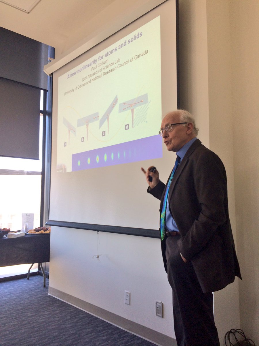 narbour's tweet photo. #extremephotonics #quantum Dr. Paul Corkum speaks to @uOttawa @NRC_CNRC Joint Attosecond Sciend Lab or #JASlab #CanadaUKQuantum https://t.co/JMNof7hH4S