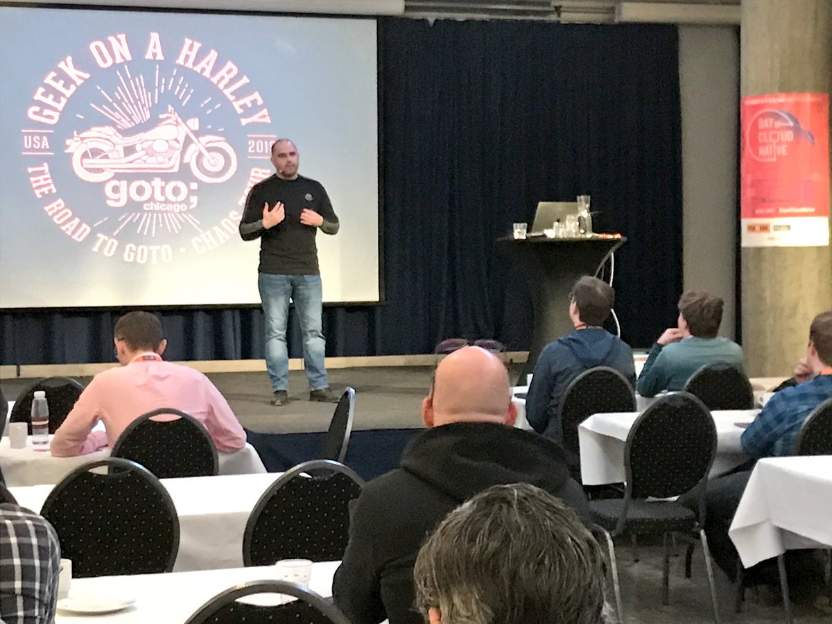 code_conf's tweet photo. Production doesn’t like you, knows where you live and is trying to mess up with your life, says @russmiles to kick off the #ChaosEngineering workshop at #DayofCloudNative https://t.co/KXmdpAPL4j