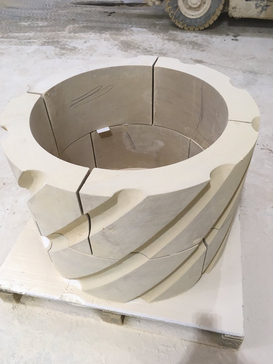 Our masonry division are busy completing some unique fluted chimney stacks which will be off to the USA #masonry #cotswoldstone #architecture  #syrefordstone