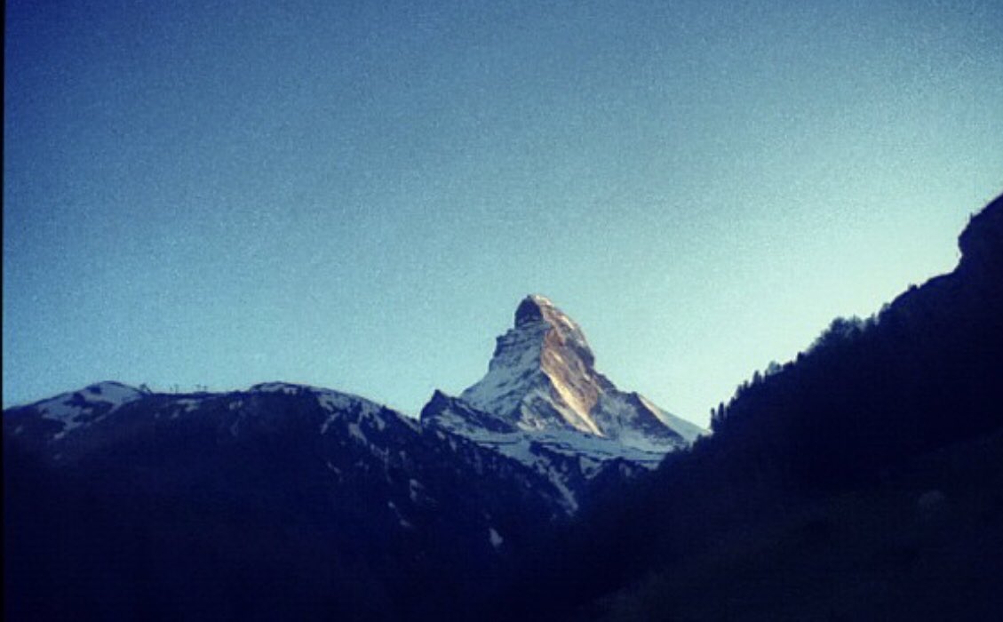 Jesssampley's tweet image. In 2012 my brother, dad, and me took a 3 week trip to Europe. One of our stops was here at the #Matterhorn. We hiked above the town of Zermatt, Switzerland and slept in a broken down chalet for a couple of nights while hiking around the mountain. #travel #ipodphoto #matterhorn