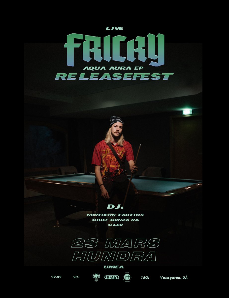 randombastards's tweet photo. Releasefest för Fricky ”Aqua Aura” EP i UÅ på fredag, välkomna! Event: https://t.co/KTdod2XSWb @Frimanyo @hoopdiggas @cleomissaoui @GonzaRah https://t.co/nKZqzfkGN5
