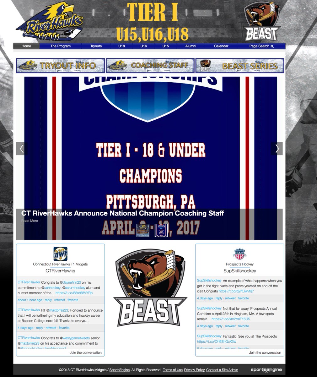 Registration has opened for split season Tier 1 U15 and U16 teams that will be playing in <a href="/BEAST_SERIES/">BEAST TOURNAMENT SERIES</a> . Impressive list of players and schools they have attended on website ctriverhawksmidgets.com
