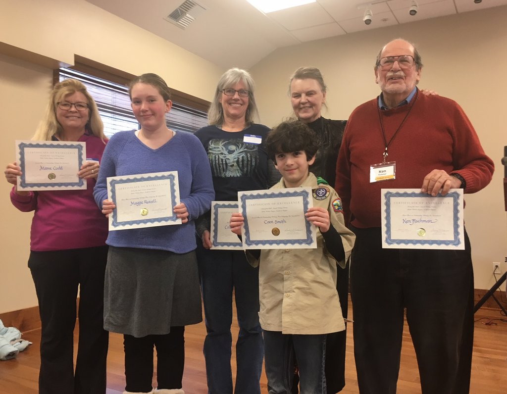 EBonnerLibrary's tweet photo. 🏆 Introducing the winners of Idaho Writers League's Luck of the Irish Writer's Contest on Saturday! Adult Category: Ken Fischman, Mame Cudd, and The Library's own Celeste Lawrence. U-18 Category: Maggie Russell and Coen Smith. #writersunite #7BLibrary https://t.co/NBpm9Ofep8