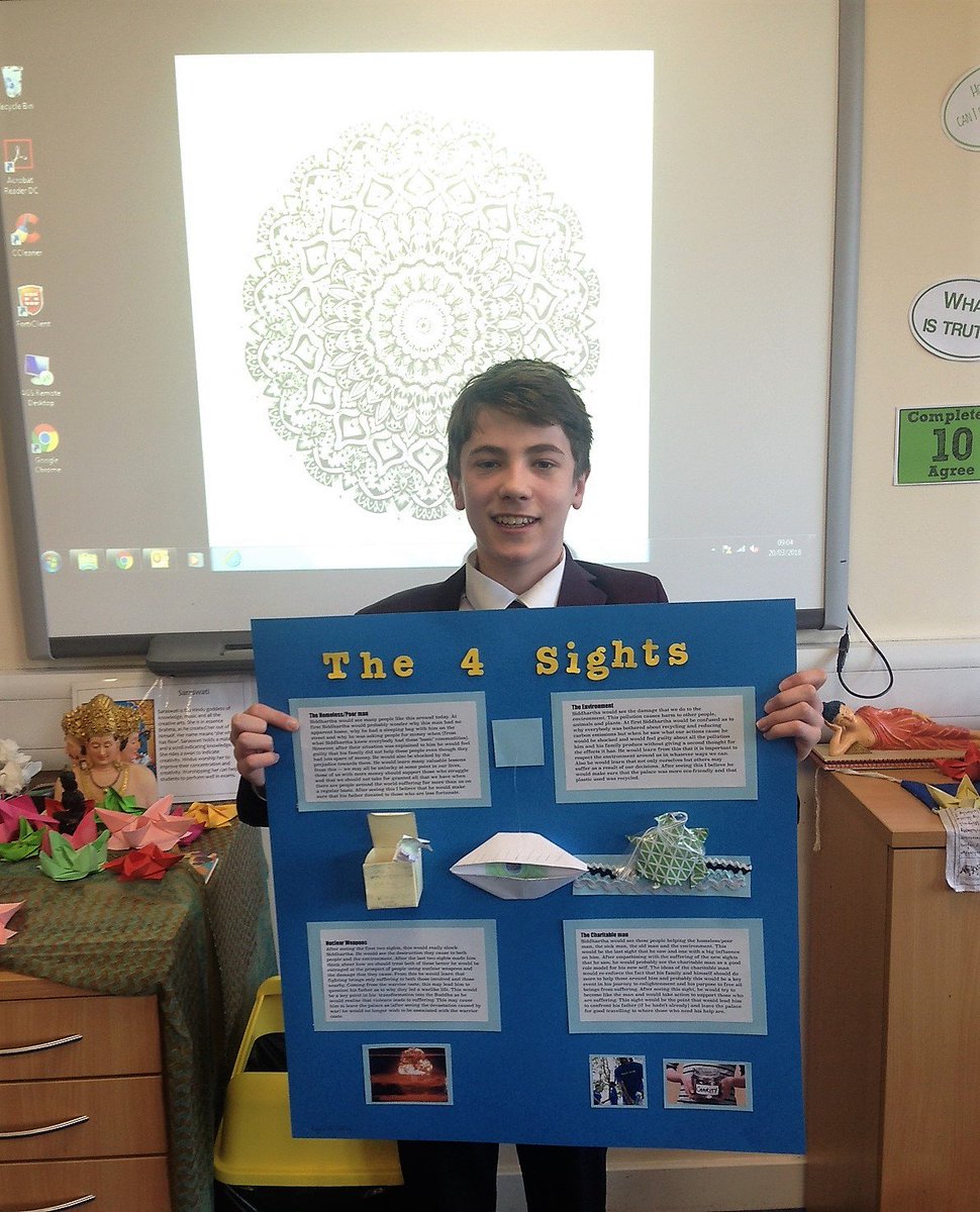 HA_RSDept's tweet photo. Year 8's were a set a home work to explore the Four Sights; the question was if the Buddha was around today, what four sights would shock him to reality and why? This is proving a tough competition to judge! Here is Will's exceptional piece. Will thinks... 1/2 https://t.co/SHBEI7WQ6y