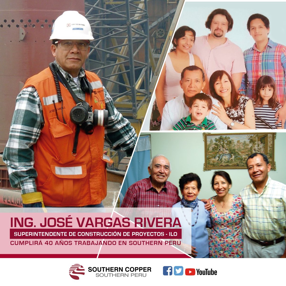 CDI_SOUTHERN's tweet photo. En sus casi 40 años de trabajo en la compañía, el Ing. José Vargas Rivera cuenta que Southern Peru le dio otra visión, tuvo la oportunidad de aprender inglés y salir al extranjero cuando no existían en el Perú los diplomados o las maestrías. https://t.co/qMESQqvscs