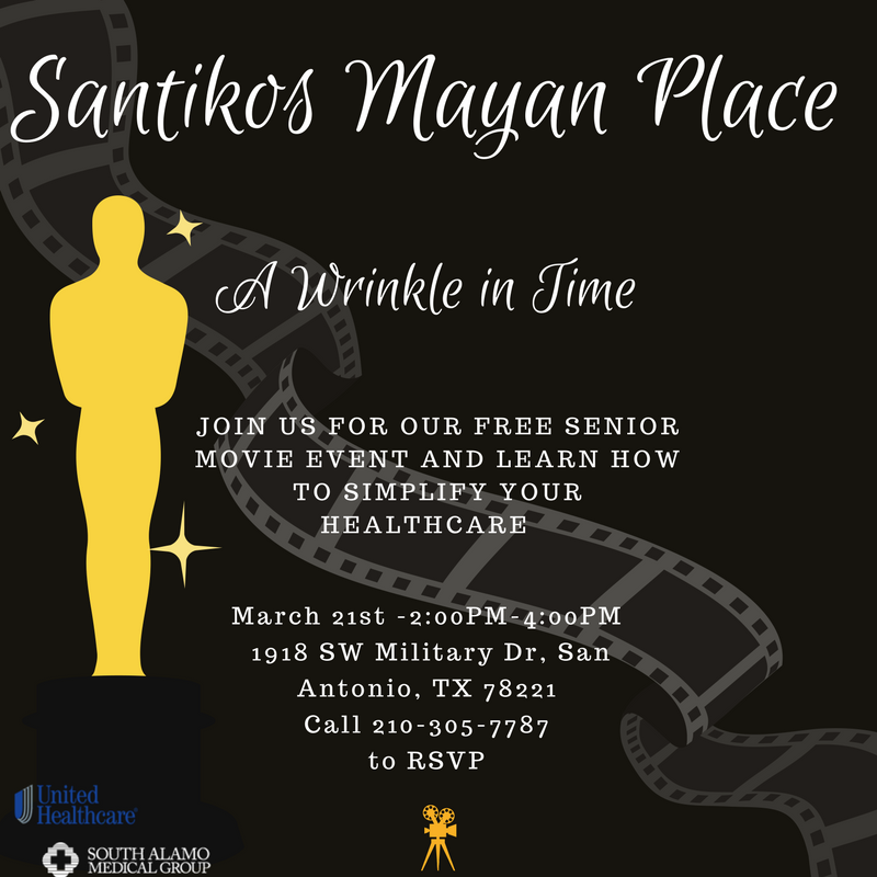 Join us Tomorrow Wedsnedsay 21st from 2PM -4PM 
for our first annual senior movie event featuring a wrinkle in time a the <a href="/mysantikos/">santikos.com</a> Mayan Palace
.
.
.
#TuesdayThoughts #firstdayofspring #medicareevents #MedicareForAll #southalamomedicalgroup