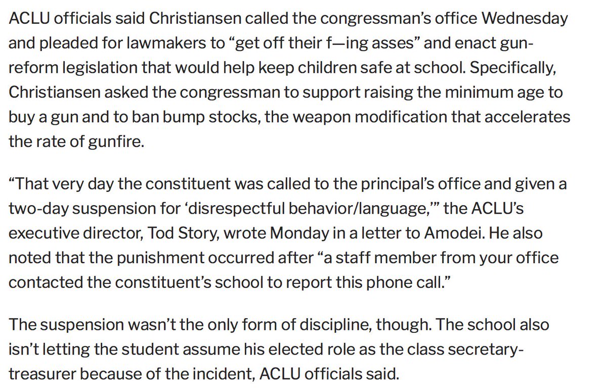 MassD's tweet image. NO, your defense of the NRA is vulgar. 
&quot;GOP Congressman #MarkAmodei @MarkAmodeiNV2 defends his office&apos;s response to a &apos;vulgar&apos; phone call from a student&quot; thenevadaindependent.com/article/amodei…