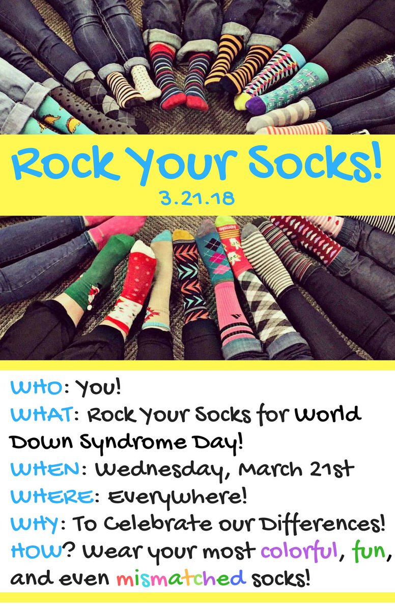 Let’s #rockthesocks for #worlddownsyndromeday2018 Colorful, mismatched, fun....celebrating our unique qualities!