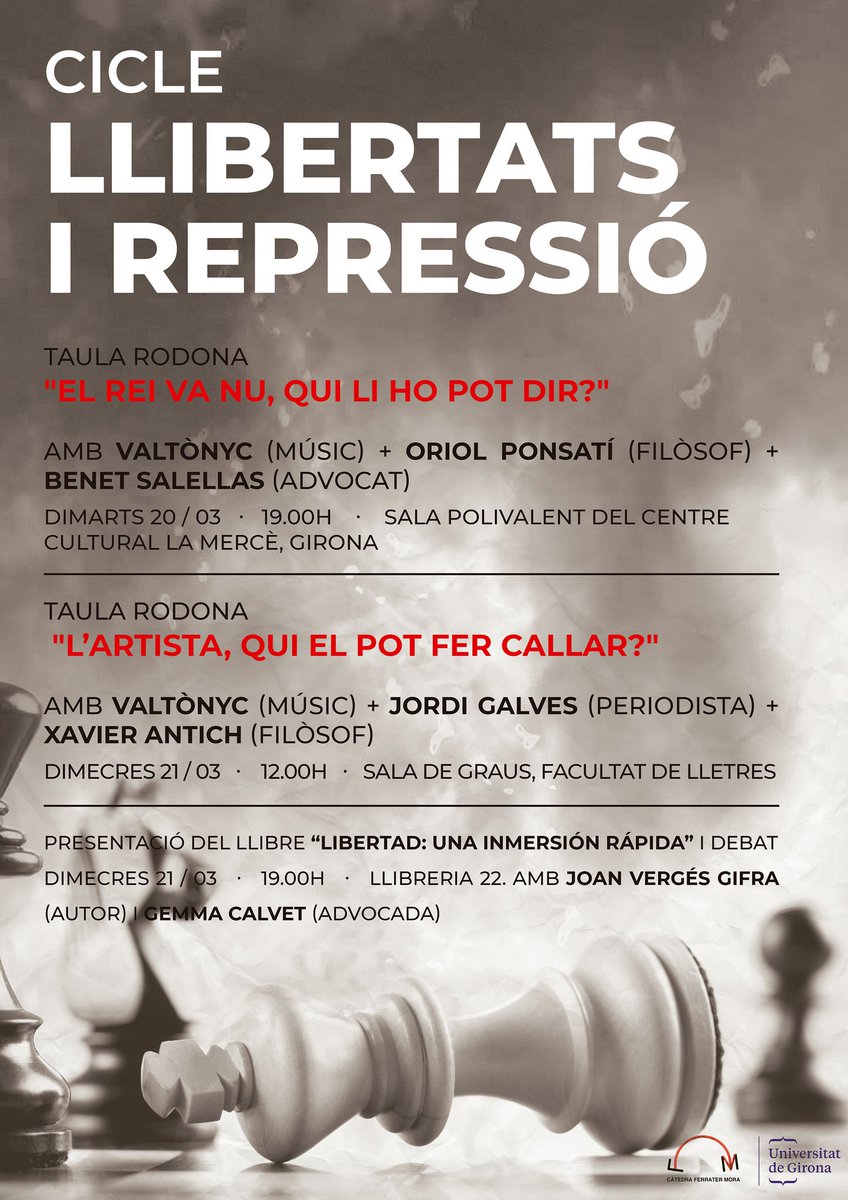assembleabv's tweet photo. 📣 Avui comença el cicle Llibertats i Repressió.
Amb Valtònyc, Oriol Ponsatí i Benet Salellas.
📍Sala polivalent delcentre cultural la Mercè.
⏰ 19:00h. https://t.co/t08kIBt2OU