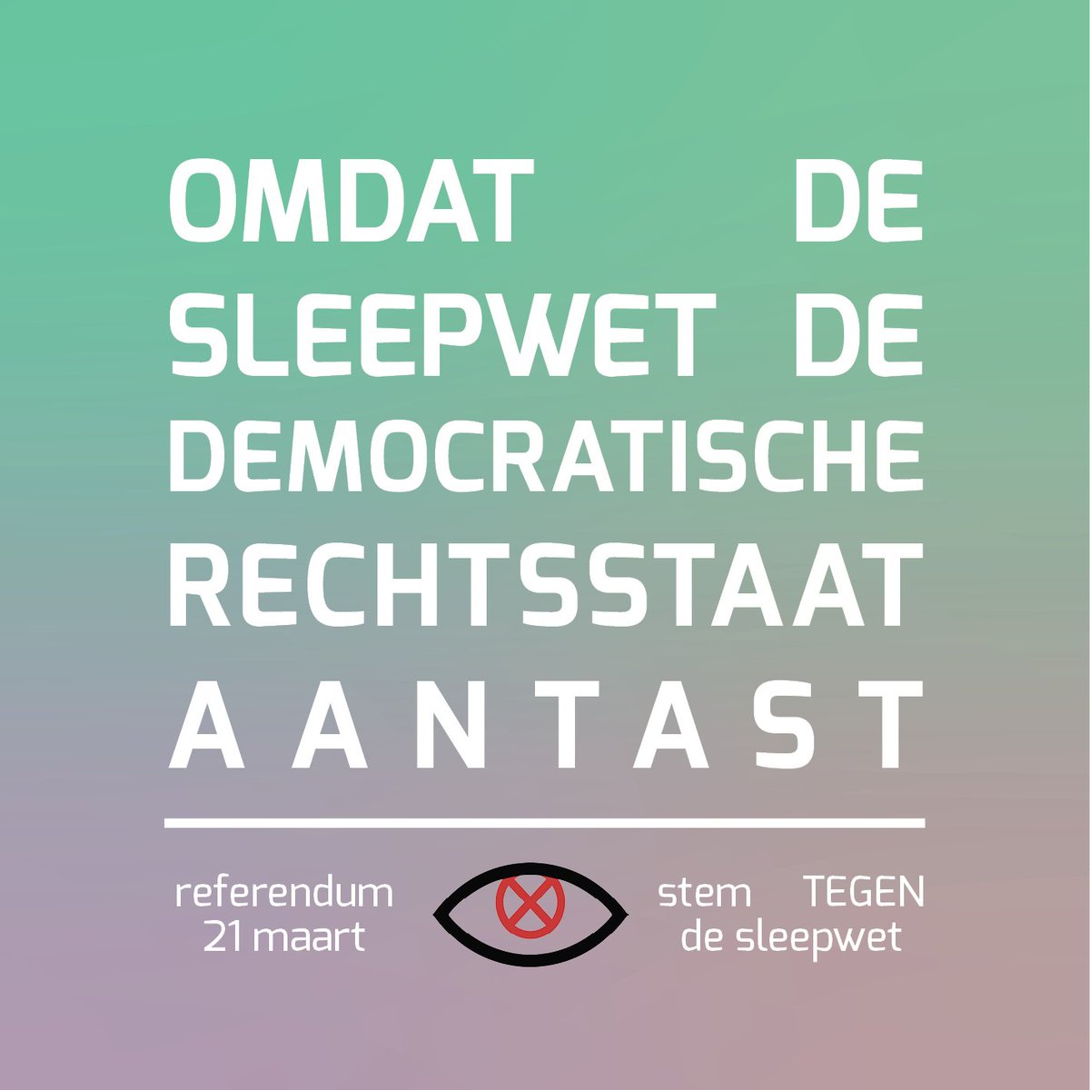 refSleepwet's tweet photo. Voor de democratie is het essentieel dat journalisten hun bronnen kunnen beschermen, medici hun beroepsgeheim en activisten zich kunnen blijven organiseren. Wij hebben allemaal het recht op een vrije menings- vorming en uiting. Behoud dat recht. Stem TEGEN de #sleepwet. https://t.co/6oeppzkmbA