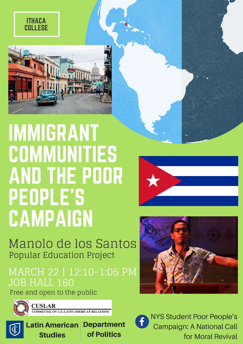 ppcithaca's tweet image. Come see @manolo_realengo speak about immigration and the #PoorPeoplesCampaign on Thursday, 3/22 in Job Hall 160 at 12:10-1:05pm! The event is free and open to the public, so bring your friends!