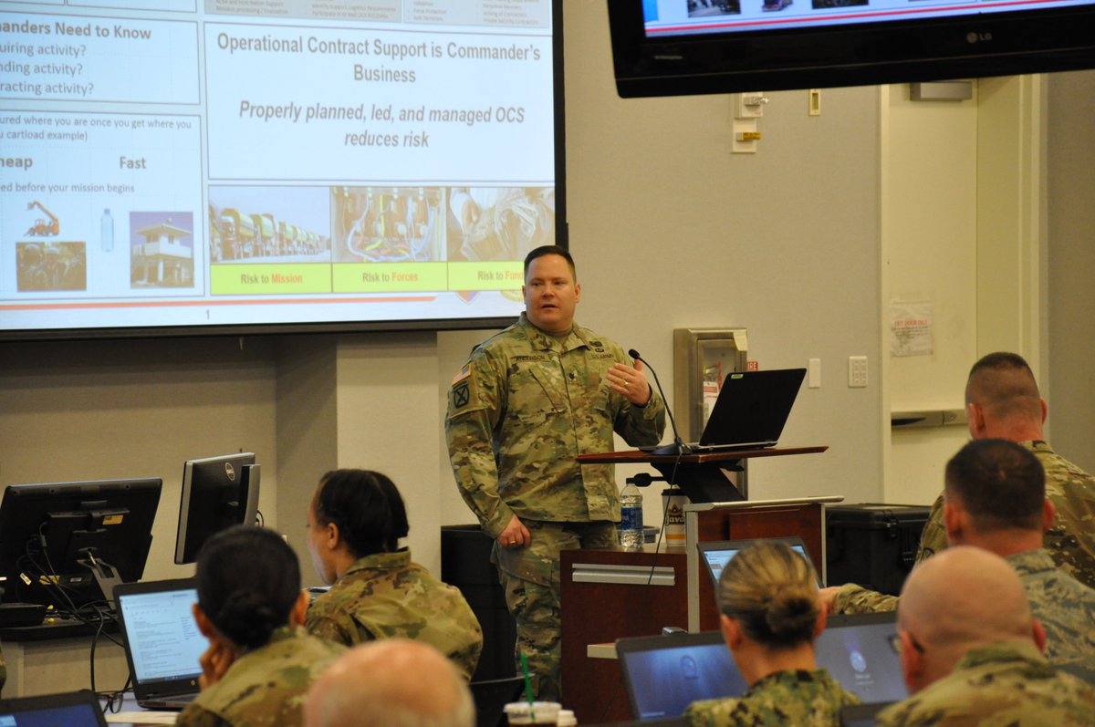 OCSJX's tweet photo. LTC(P) Wytt Anderson provides opening remarks at Operational Contract Support Exercise 2018 March 19 at Fort Lee, Virginia. Anderson is the OCSJX-18 director. #OCSJX https://t.co/ZpadFVk9Uv