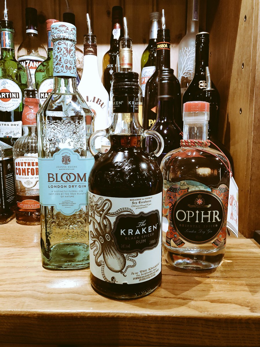 thegreyhoundash's tweet image. This weeks new bar arrivals #bloomgin #krakenrum #opihrorientalspicedgin 🍸 #treatyourselftuesday