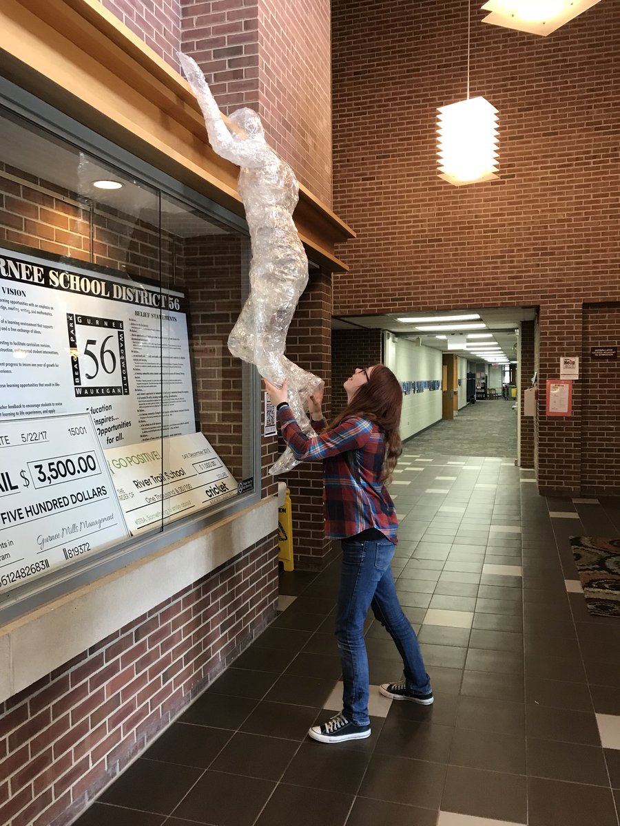 Kaitlyn helping her tape person scale the wall. See us at the Maker’s Faire on April 11th! @d56.org/makerfaire #rtlearns #d56achieves @GurneeD56