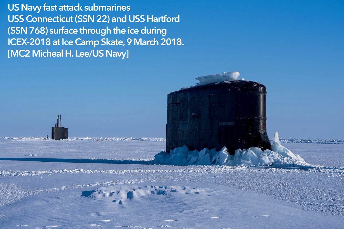 MT_Strat's tweet photo. .@USNavy #Arctic Exercise #ICEX2018 hits 2-week mark. Longtime biennial series, ICEX-2018 will run 3 more weeks with #submarines USS Connecticut (SSN 22), USS Hartford (SSN 768) &amp; HMS Trenchant (S91)
—@CNN afloat
>https://t.co/2tgFbq53Iu
—@NavyLookout RN
>https://t.co/j4dPYogeji https://t.co/G227qIUXce