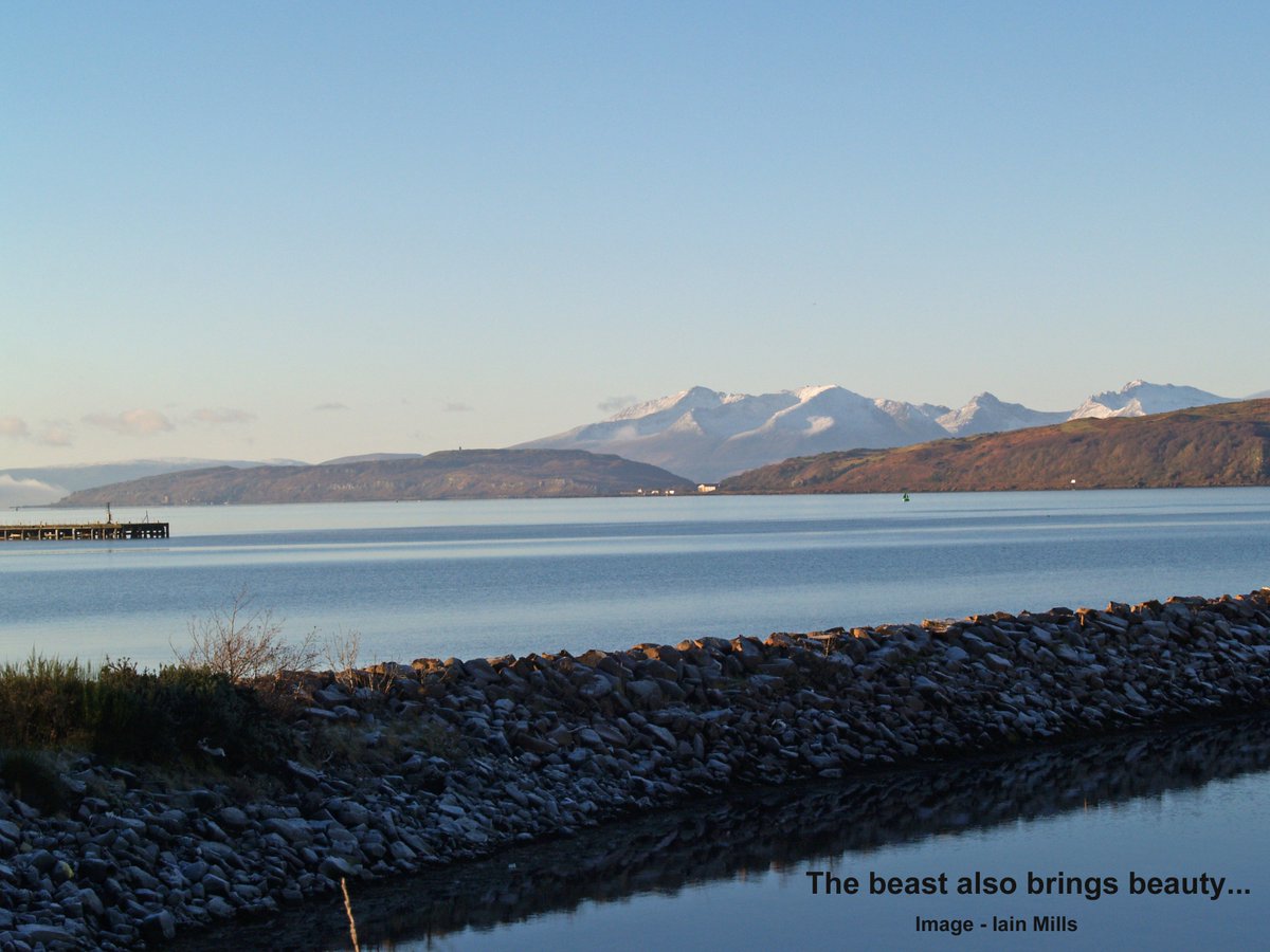 Scotland's Isle of Arran  - viewed from the Clyde coast after the recent heavy snowfalls brought in by the so-called 'Beast from the East'. 
#Image #photo #landscape #snow #Islands #mountains #seascape #Clydescapes
