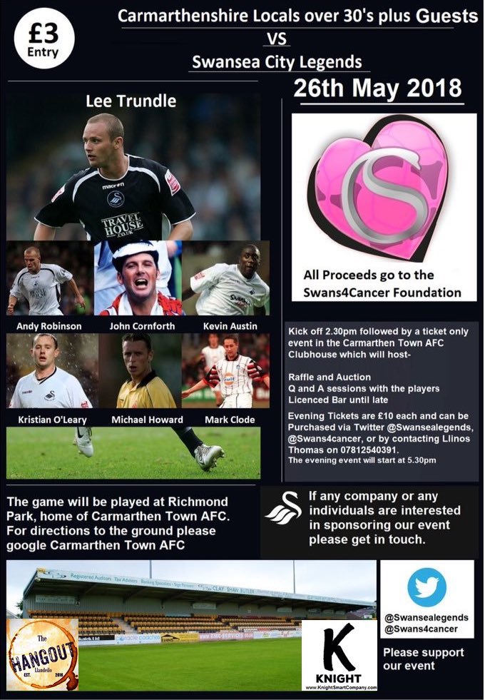 Pay on the day for entry which is £3, evening tickets which includes auction/raffle/meeting the players £10.