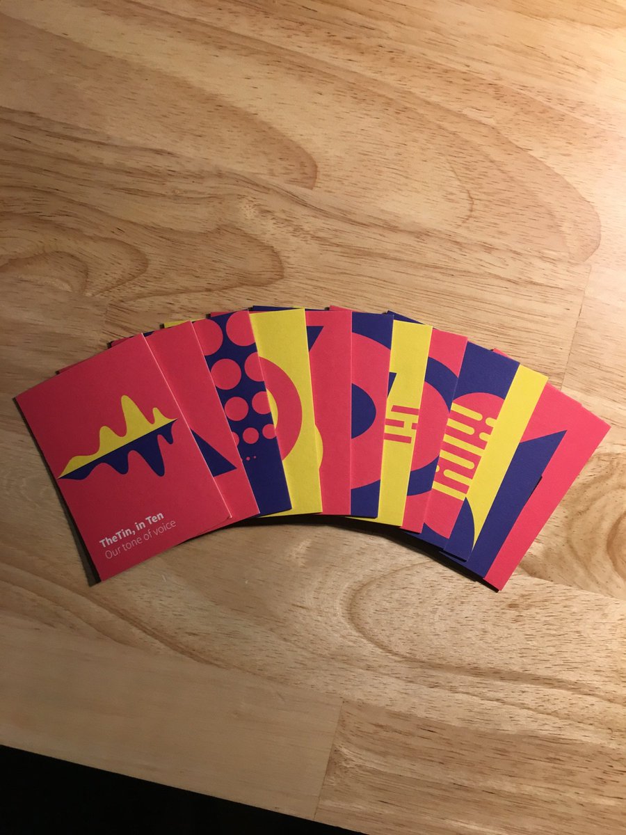 Simple_Revo's tweet image. These beautiful little things are sat on our desk: tone of voice cards we worked on for our friends @wearethetin - designed by TheTin. #toneofvoice #brand #branding #brandlanguage #writing