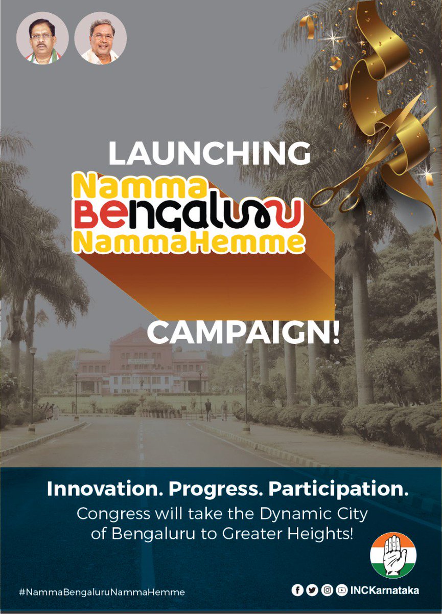 INCKarnataka's tweet photo. Please visit https://t.co/7Utx7Hfswa for more details about the #NammaBengaluruNammaHemme campaign

Let us together continue our march towards a progressive, innovative and prosperous Bengaluru. https://t.co/p32vHxthcR