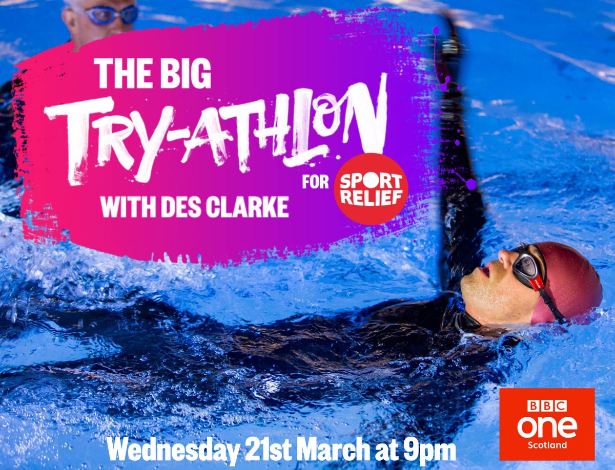 sportrelief's tweet photo. From not being able to swim, drive or cycle to attempting huge challenges in all three! @Des_Clarke is in at the deep end in the Big TRY-athlon for #SportRelief. Tune in to see how he gets on tomorrow night 9pm on @BBCScotland &amp; straight after on iPlayer https://t.co/lKybPb8T8X https://t.co/nwrA7J2NnM