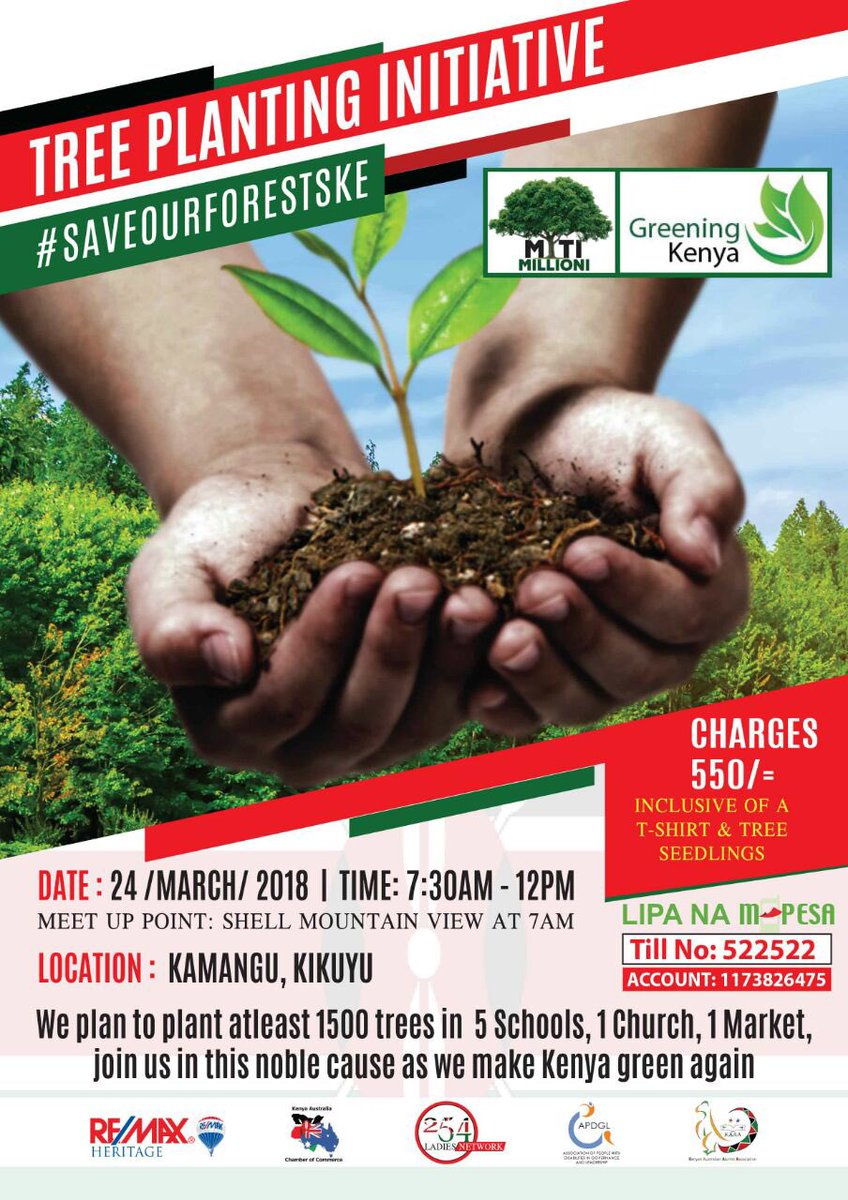GreeningKE's tweet photo. Join us this Saturday in Kamangu, Kikuyu from 7AM, we intend to plant 1500 trees in 5 schools, a church and a market. Let’s make Kenya green again! #SaveOurForestsKE https://t.co/0FvLvXbXpw