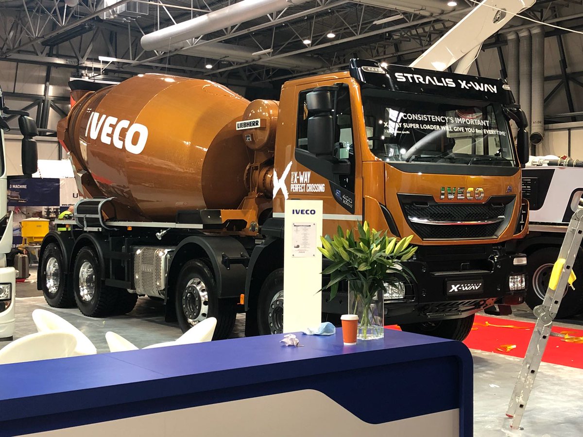 IvecoMarc's tweet photo. Almost set up at UK Concrete Show 2018. The new star of the show @IVECOUK #StralisXWay #PerfectCrossing #SuperLoader https://t.co/lU26TMgj3G