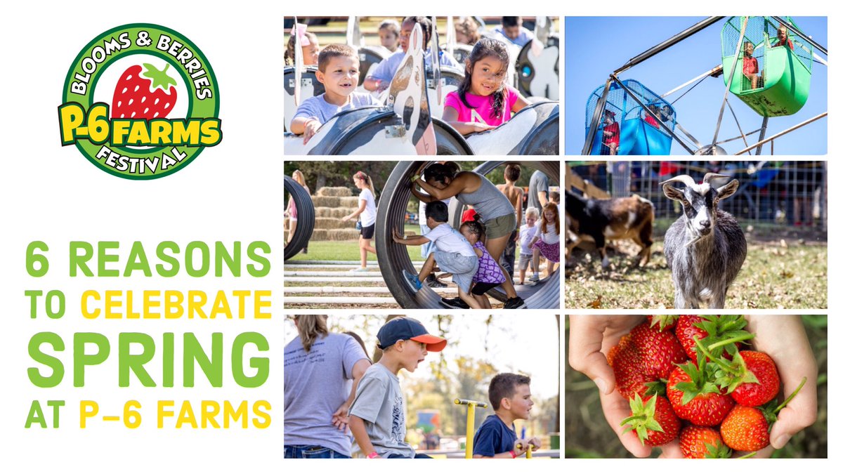 p6farms's tweet photo. So many reasons to celebrate Spring at P-6 Farms! 🌼🌱🍓 Join the party at our ALL NEW Blooms &amp; Berries Festival kicking off on April 21st. 🎉 Pre-season tickets go on sale FRIDAY‼️Visit us online at https://t.co/yUWlatC8zP https://t.co/nJxuMUX7EF