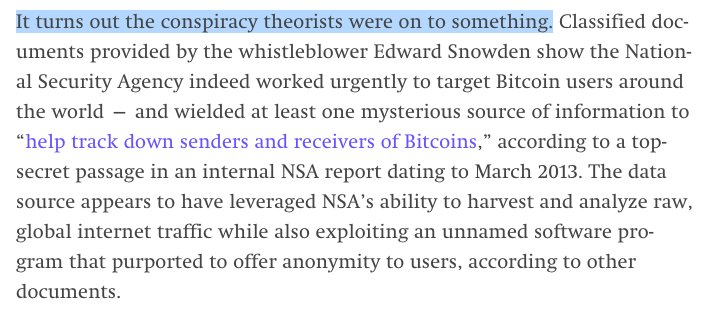 MichaelBKelley's tweet photo. Intercept publishes new Snowden docs: If bitcoin/conspiracy types suspected in 2013 that the NSA was trying to monitor illicit finance networks (mostly in Iran and China), then it "turns out the conspiracy theorists were on to something." https://t.co/5DDVL6ECiJ https://t.co/fPycu2xqCP