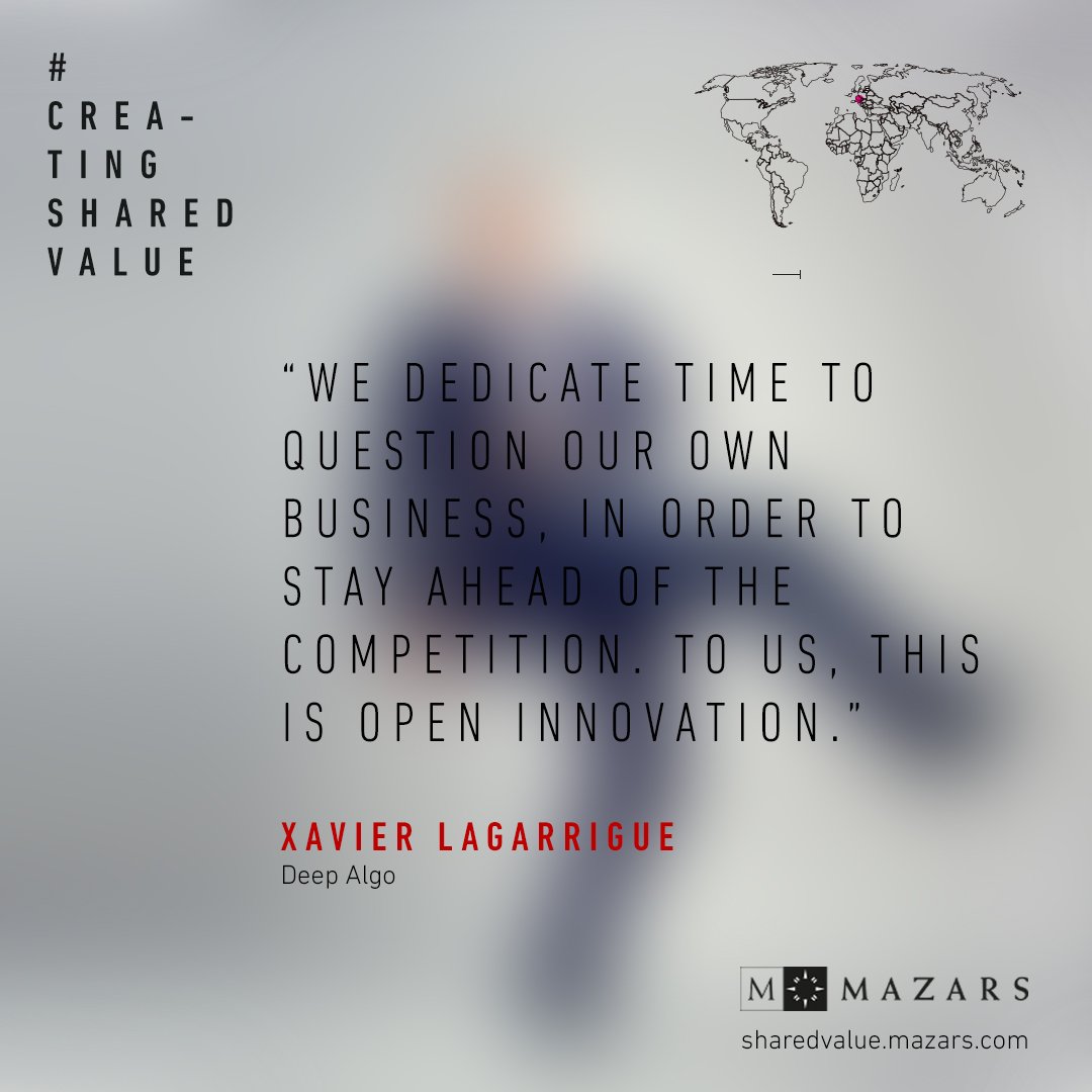 What's your definition of open innovation? <a href="/XLagarrigue/">Xavier Lagarrigue</a>, CEO of <a href="/Deep_Algo/">Deep Algo</a>, shares his: maza.rs/gPQw30iGXYJ #CreatingSharedValue