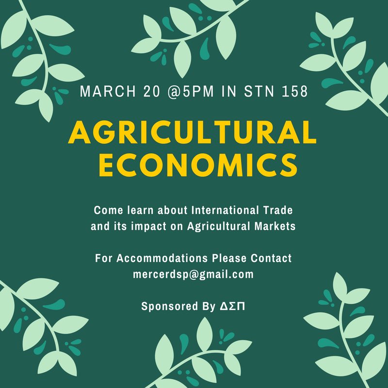 Catch our event about Agricultural Economics, presented by Jon Driver! He is an Agricultural Economist for Northwest Farm Credit, the fourth largest agricultural lender in the country! Be there in Stetson 158 at 5 PM! #BUSINESSWEEK2018