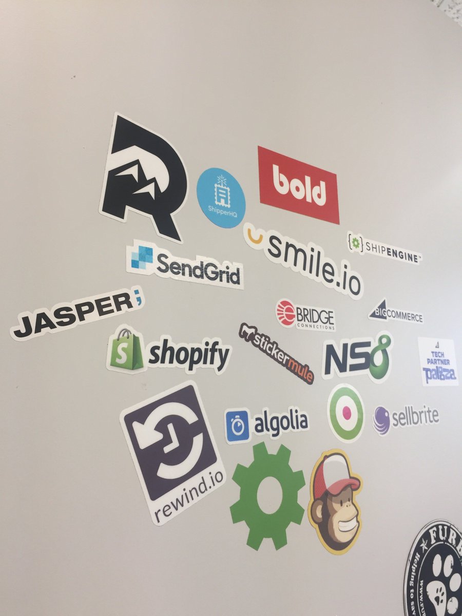 davemalda's tweet photo. Loving this new @jasperstudios sticker on the #eBStickerWall! Fits in real nice between our friends at @Shopify @ShopifyPartners @SendGrid & @rewindio #eCommerce #HelpingMerchants ππ Cc/ @jonmarsella @Jasper_De_Man https://t.co/QpZCttzxE5