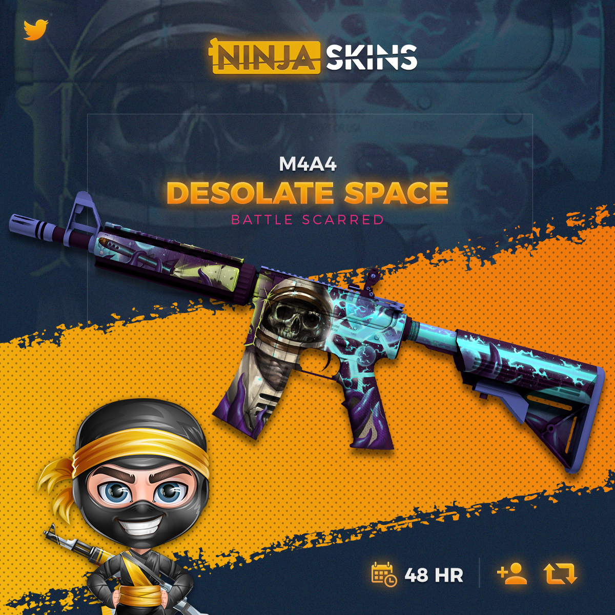 ninjaskins's tweet photo. 🔥 M4A4 Desolate Space (BS) #Giveaway:

▪️ Follow @NinjaSkins
▪️ RT+Tag Friends
▪️ Visit https://t.co/WemR7wah2k             

🏆Winner in 48hrs 🏆 https://t.co/ZXVAnxr9lG