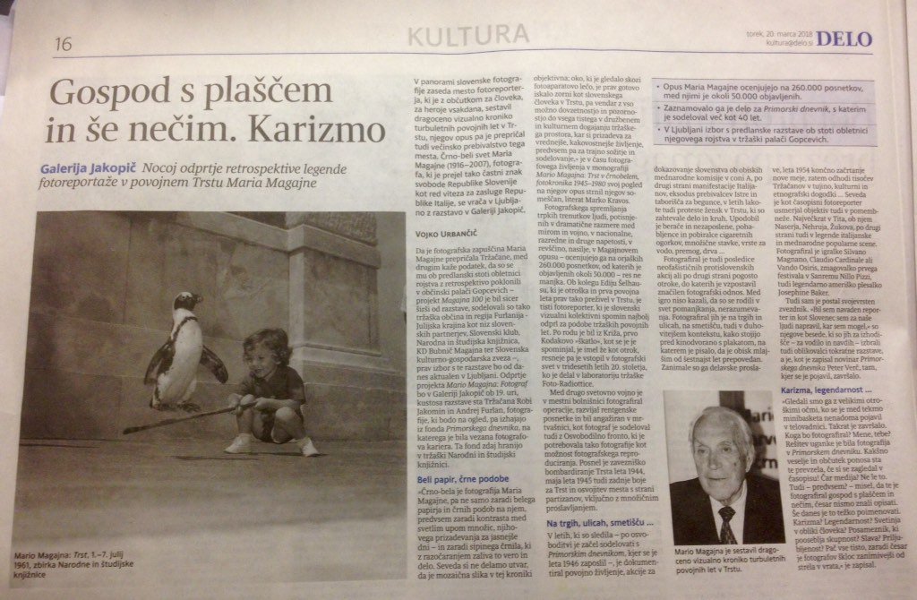 Lep članek <a href="/DeloKultura/">Delo Kultura</a> o današnjem odprtju razstave <a href="/MarioMagajna/">Mario Magajna</a> <a href="/GalerijaJakopic/">Galerija Jakopic</a> <a href="/Slovenskiklub/">Slovenski klub</a> <a href="/peterverc/">Peter Verč</a>