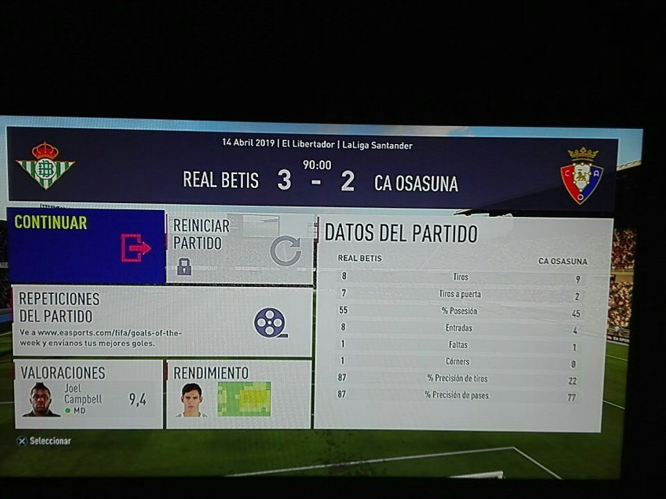 Realbetisfc's tweet photo. FINAAAL💪💪😬🏟
Betis 3 osasuna 2
#hoyesdiadebetis https://t.co/Sss2ZlEgxE