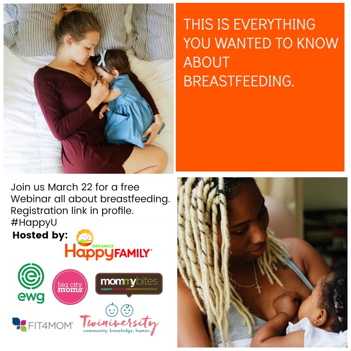 Just 1 hour until the <a href="/HappyFamily/">Happy Baby Organics</a> #HappyU twitter party! Tonight, we are talking about breastfeeding. While you wait for the party, be sure to sign up for our free webinar on 3/22. Details: buff.ly/2GKrwMQ