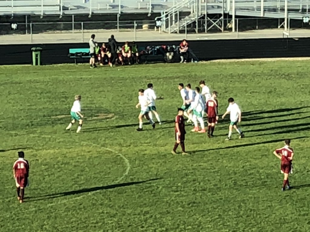 EHS JV boys up on Wedtside 3 - Nil thanks to a 20 yard strike... and the fans are dancing up and down with delight. <a href="/EasleyHSSports/">Gill Payne</a> <a href="/Easley_High/">Easley High School</a>