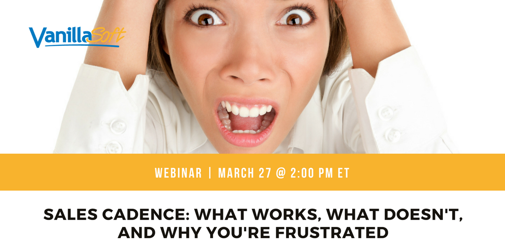 VanillaSoft's tweet image. To develop the definitive guide on #sales cadences, we studied over 125,000,000 sales interactions and their timing, frequency, and outcomes. 

Register for the webinar and get your copy of the eBook now: bit.ly/2plzK5M #SalesEngagement #Cadence