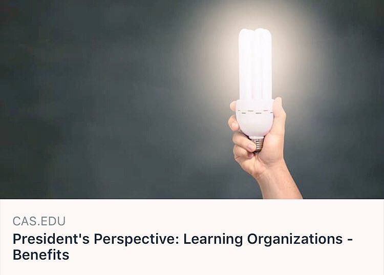 CAS_Standards's tweet photo. CAS President @gavinhenning identifies many benefits of becoming a learning organization in this month's blog post. What can your unit, division, or institution gain from changing its mindset to orient on continuous learning? #SAassess #SApro https://t.co/xu8bIkYOsu https://t.co/xNVL91TYjf