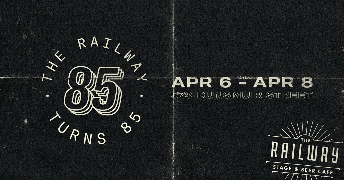 We’re celebrating 85 years of Railway history, with a three-day lineup of Vancouver legends and Railway fixtures. Join us from Friday April 6th to Sunday April 8th for live music by <a href="/heyoceanband/">Hey Ocean!</a>, <a href="/saidthewhale/">Said The Whale</a> and more. Tickets: donnellygroup.ca/railway85/