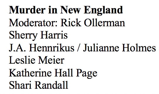 #discussion @Malice_Domestic Saturday 28 April 2018, 2-2:50PM 
@SHarrisAuthor @JulieHennrikus <a href="/ClaganClocks/">Julianne Holmes</a> <a href="/lsmeierbooks/">Leslie Meier</a> 
@s_randallauthor #cozymystery #NewEngland