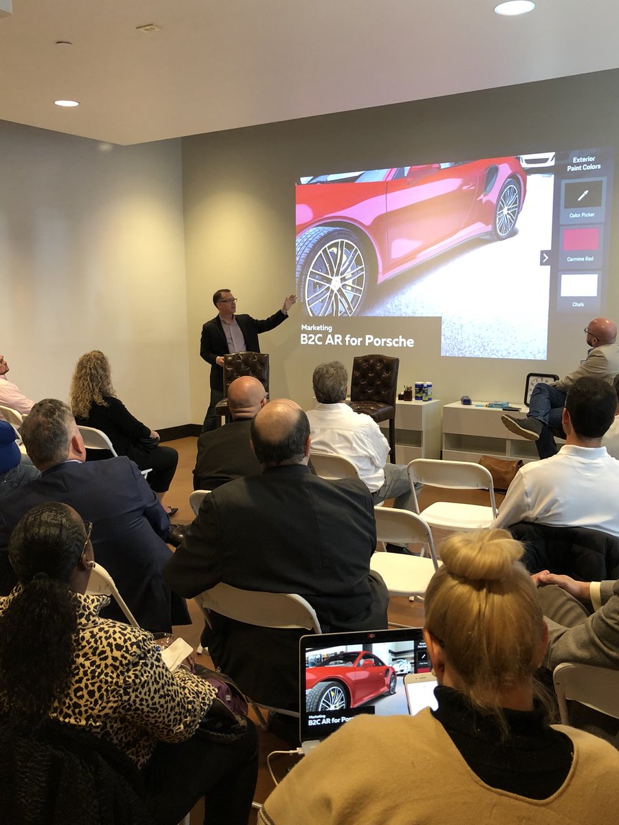 gnfcc's tweet image. @buzzer of @youarehereco talking #VirtualReality in business.....film sets, trade show booths, company wide trainings + even designing your next dream car with @Porsche. #Tech400 #VR #AR #tech #networking #GNFCC